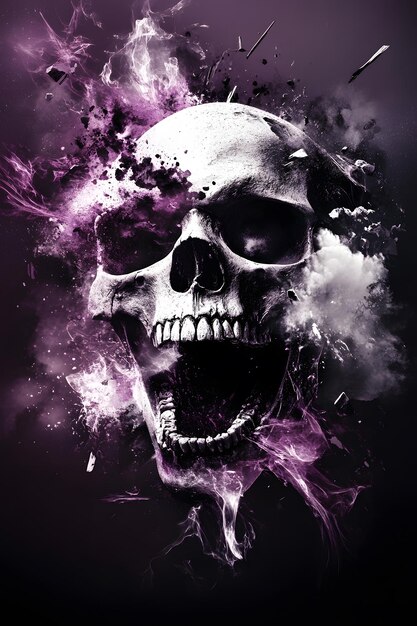 Photo a skull with a purple background that saysskullon it