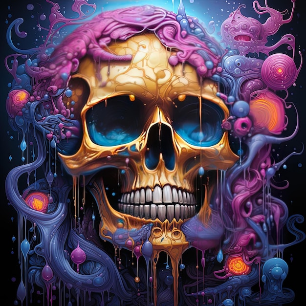 a skull with a purple hat and a skull on it