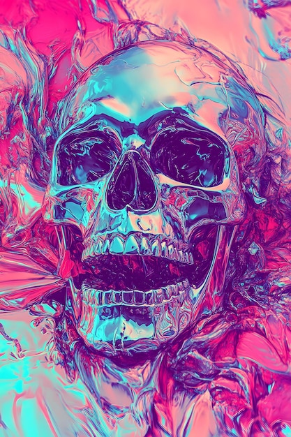 Photo a skull with a purple and pink body and a purple and blue and pink background