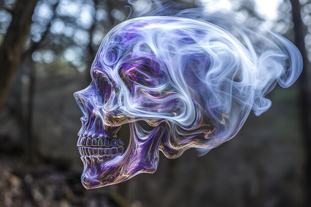 Photo a skull with purple and purple smoke coming out of it