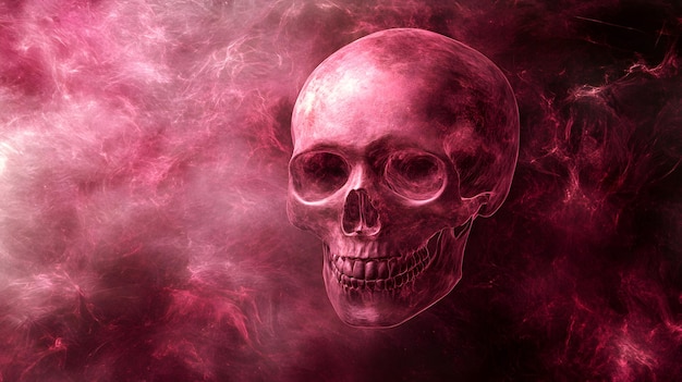 a skull with a red background and a purple background with a pink image of a skull