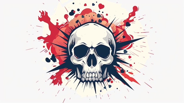 a skull with a red background and a red spray of paint