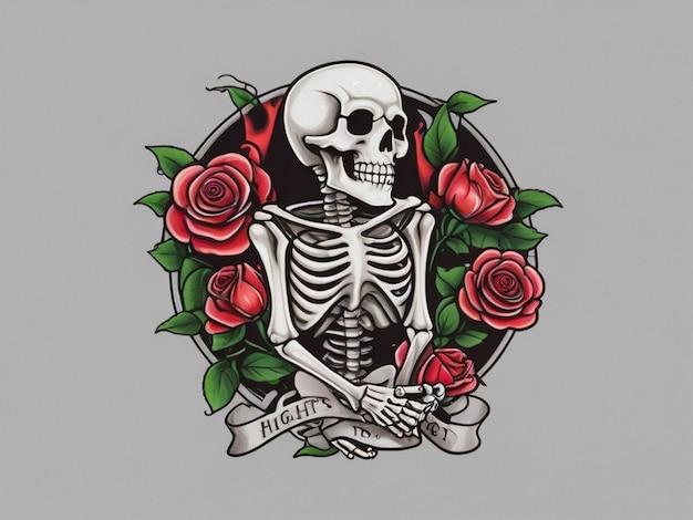 A skull with red roses on it