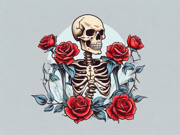 A skull with red roses on it