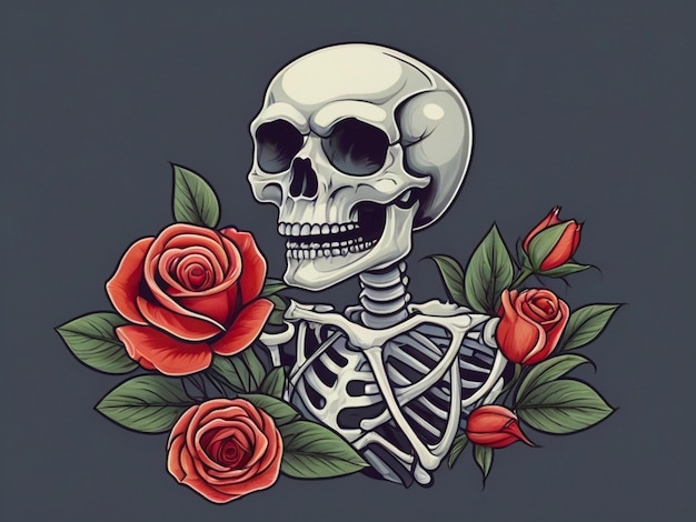 A skull with red roses on it