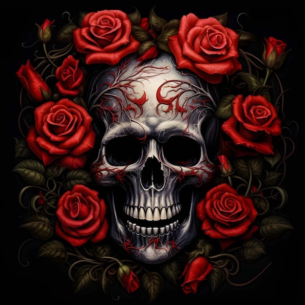 A skull with rose ai generated