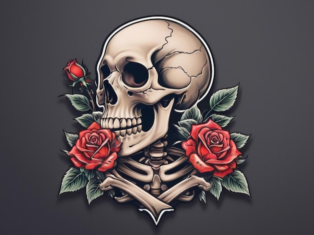 A skull with roses logo