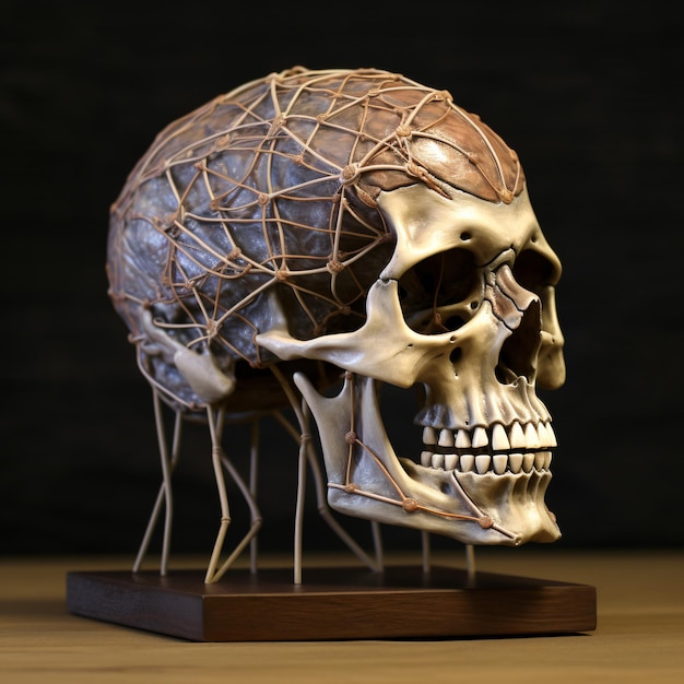 A skull with a skeleton that says " brain " on it.