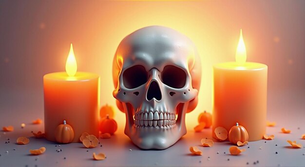 Photo a skull with a skull and candles in front of it