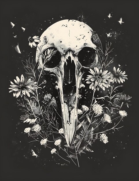 Photo a skull with a skull and flowers in the background