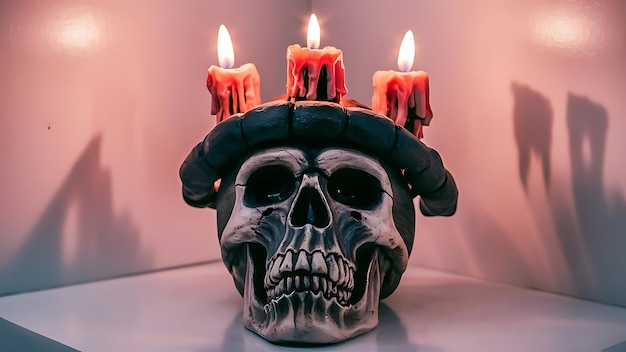 Photo a skull with a skull on it has a candle in it