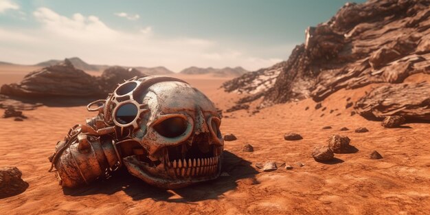 Photo a skull with a skull on it sits in the desert