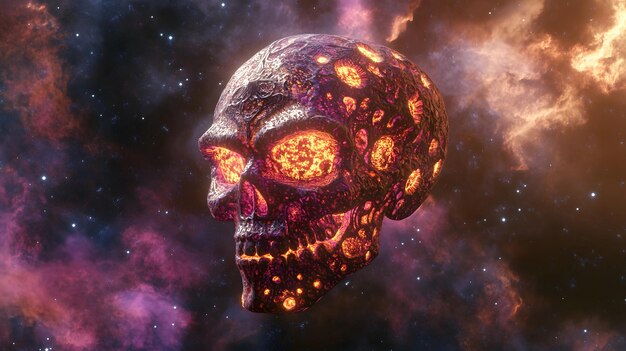 a skull with a skull and other stars around it