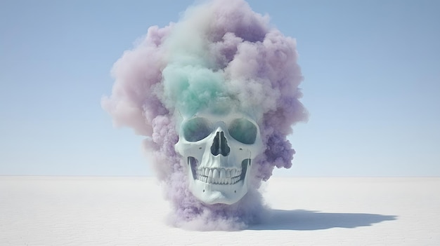 Photo a skull with a skull and purple smoke in the background