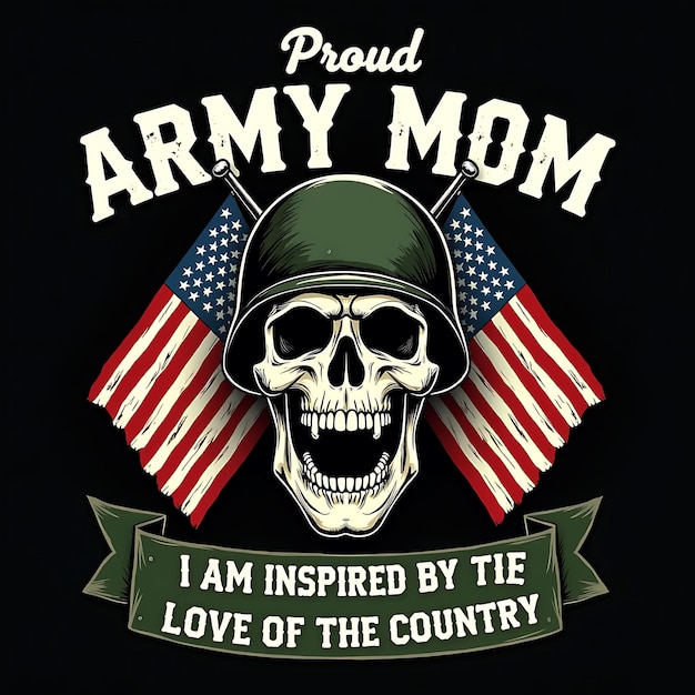 Photo a skull with a skull and the words  army mom  on it