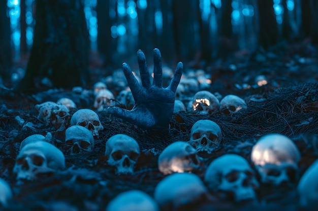 a skull with skulls and skulls in the forest