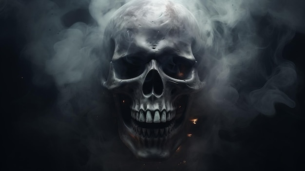 A skull with smoke coming out of its mouth