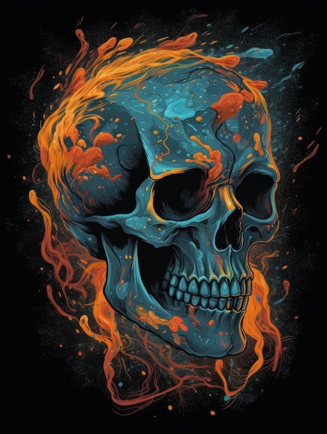 A Skull with Smoke and Fire