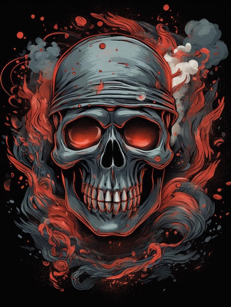 A Skull with Smoke and Fire