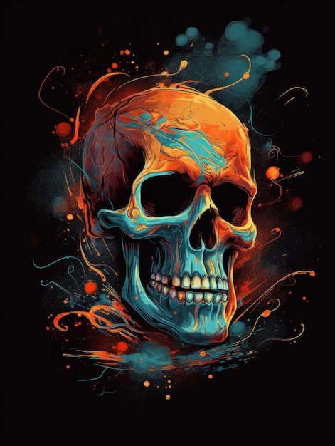 A Skull with Smoke and Fire