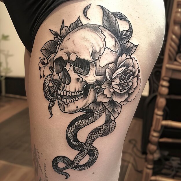 Skull with Snake Tattoo