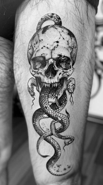 Skull with Snake Tattoo