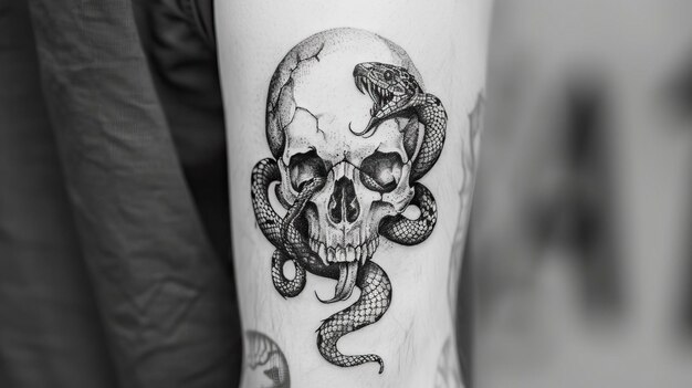 Skull with Snake Tattoo