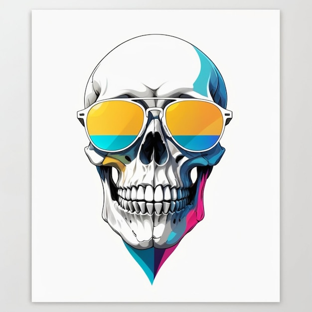 Photo a skull with sunglasses on it is framed in a white frame