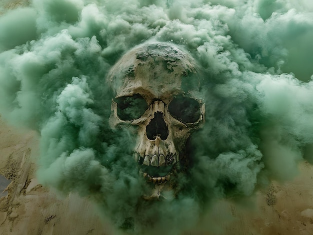 Photo a skull with sunglasses and a skull in the clouds