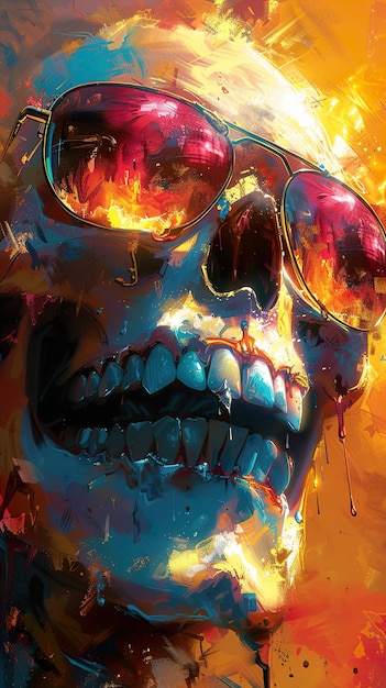 a skull with sunglasses and a skull that says  fire