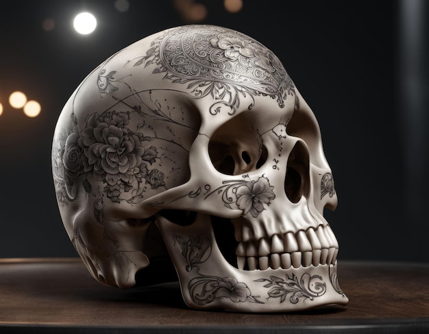 Skull with tattoos Conceptual illustration AI generation