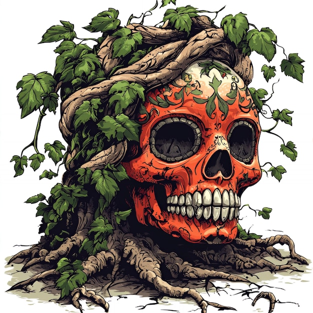 Skull with Vines and Roots