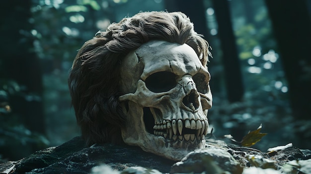 a skull with a wig and a wig on its head