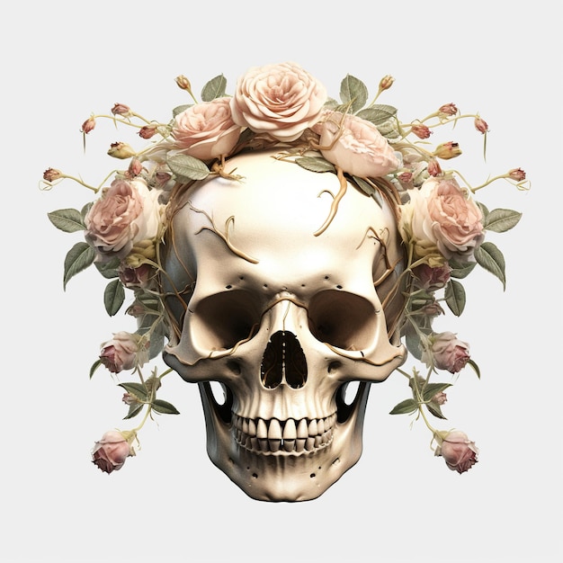 A skull with a wreath of roses on its head generative ai image