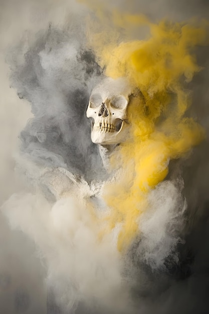 Photo a skull with yellow and black smoke in the background