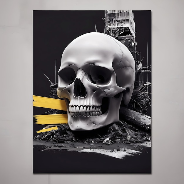 Photo a skull with yellow lines on it