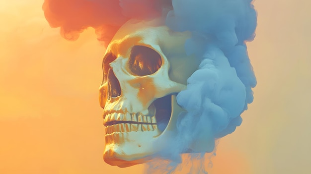 Photo a skull with a yellow and orange background that says quot skull quot