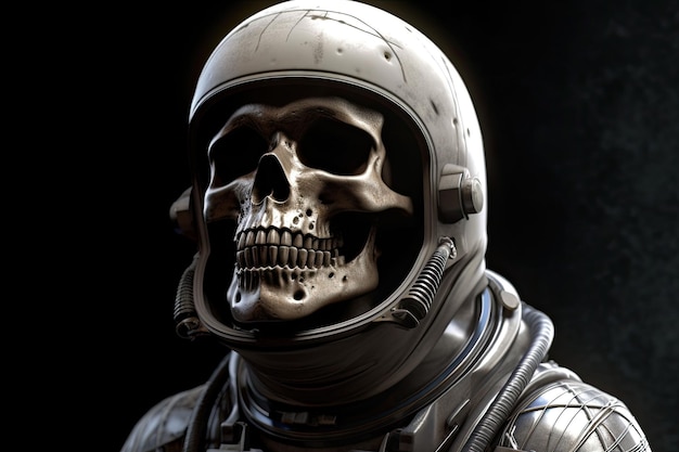 A skullface astronaut in the space suit and a helmet A dead spaceman in the space Generative AI