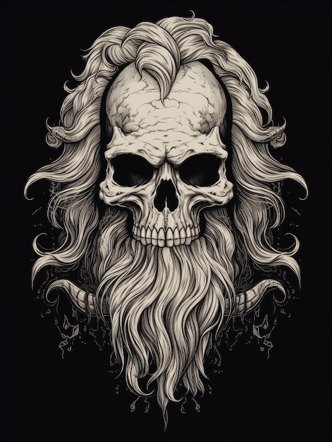 SkullHorror illustration Print for Tshirts Generative AI