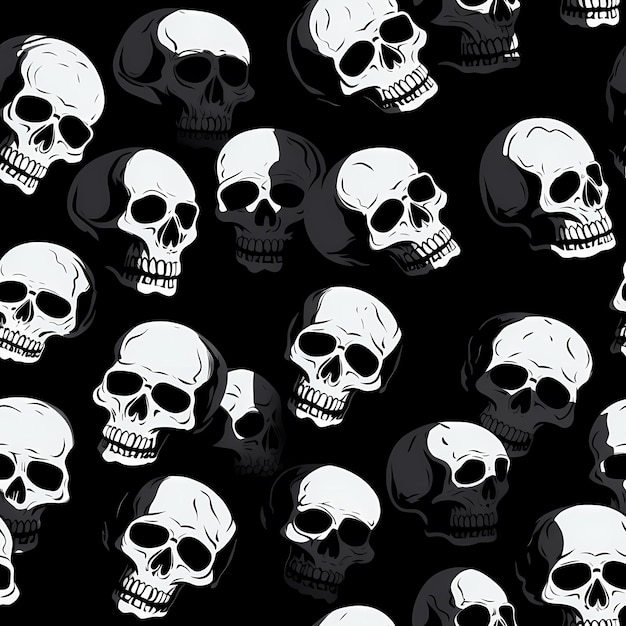 skulls black and white seamless pattern