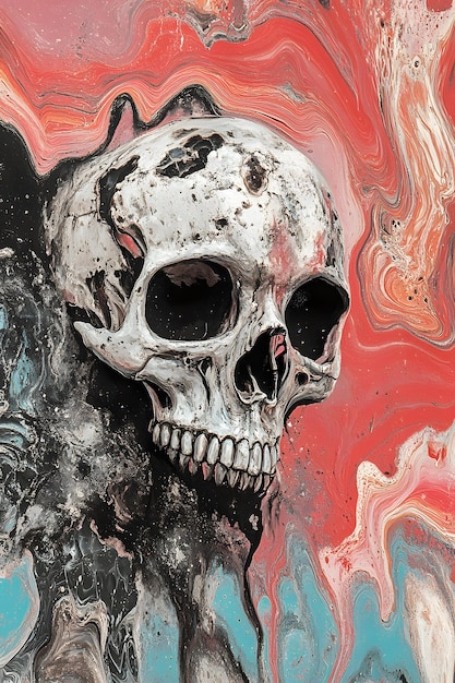 Photo skulls floating in an abstract dreamlike space