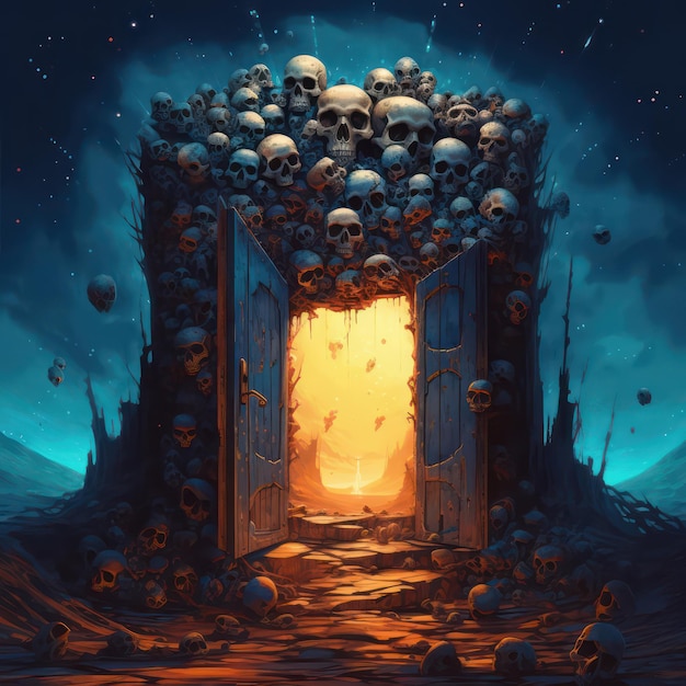 skulls gate dark fantasy illustration