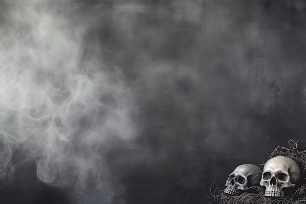 Skulls in mist on a dark background