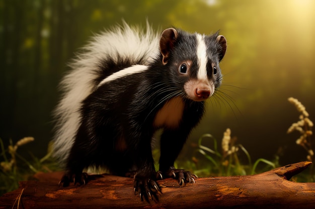 Skunk in the forest Animal in the natural environment Portrait of a beautiful skunk