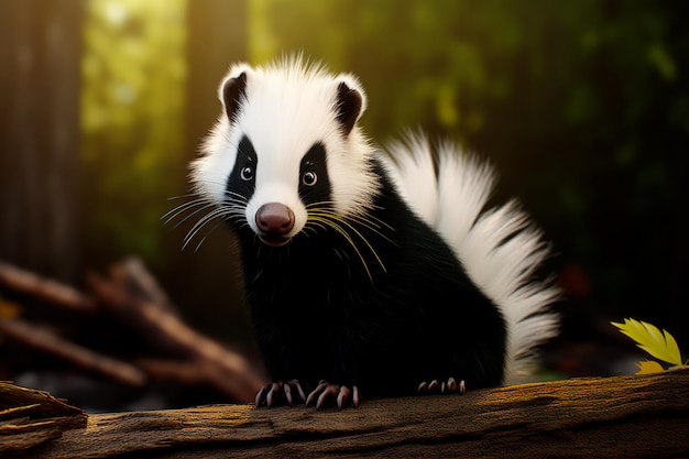 Skunk in the forest Animal in the natural environment Portrait of a beautiful skunk