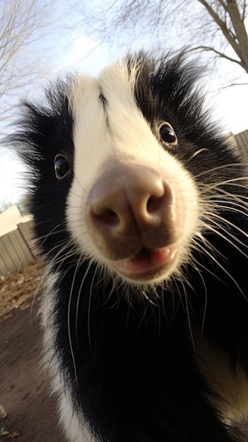 Skunk touches camera taking selfie Funny selfie portrait of animal