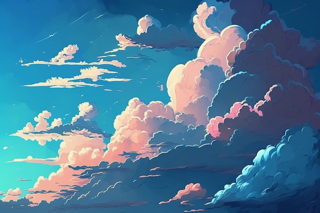 Sky background with white clouds fantasy cloudy sky with illustration