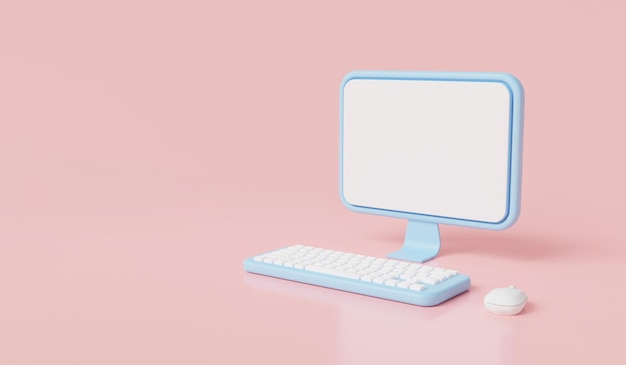 Sky blue computer display blank screen display icon isolated on pink background with copy space Computer notebook copy space Cartoon minimal style 3d rendering illustration