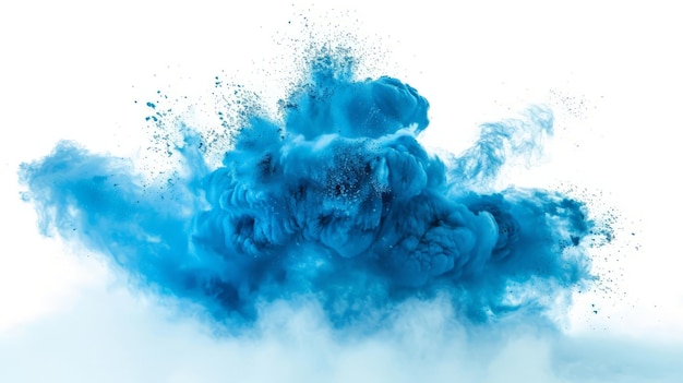 Sky Blue powder explosion isolated on white background