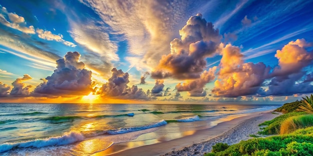 Sky BlueCloud BackgroundHorizon Spring Clear Sky in Morning by the beachVector beautiful landscape nature sunrise in Summer